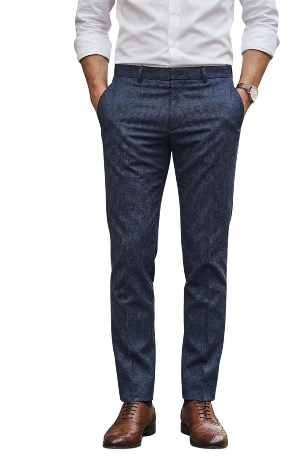 Louis Philippe Men's Slim Pants (LPTFMSLPI71540_Light Navy, Mid Rise, 34