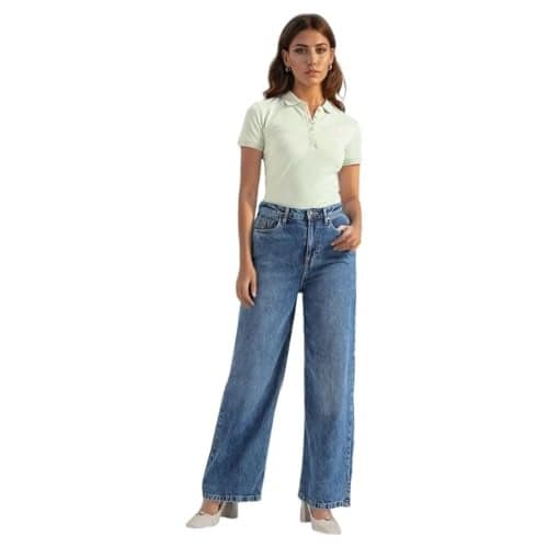 U.S. POLO ASSN. Women's Wide Leg Mid Rise Jeans (UWAW23JN048_Blue_30)