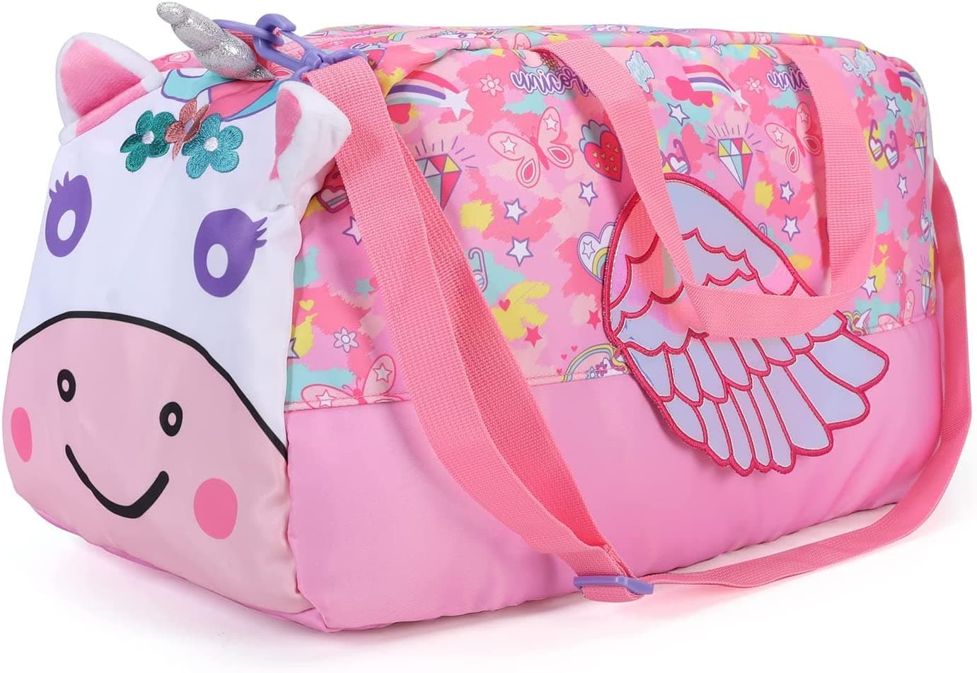 Ji and Ja Duffle Bag for Boys|Girls Kids Gym Bag Sports Travel Bag Weekender Overnight Bag Big Size for Kids/Teenagers Duffle Bag (Unicorn Pink)