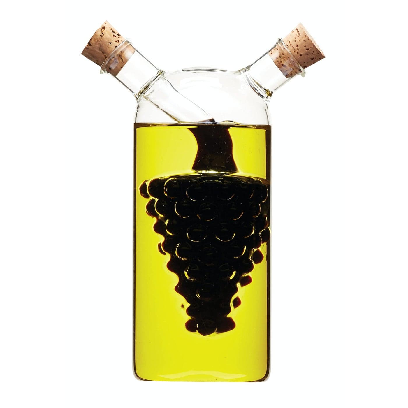 KitchenCraft World of Flavours Oil and Vinegar Dispenser Glass 2 in 1 Oil and Vinegar Bottle Cruet Bottle with Cork Stoppers Grapes Design 50 300 ml
