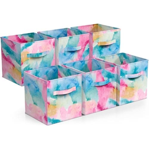 Sorbus Fabric Storage Cubes - 6 Foldable Tie Dye Storage Bins for Organizing Cubbies, Toy Box - Clothes Storage & Closet Organizer - 11 Inch Collapsible Cube Baskets for Shelves with Handle (Tie Dye)