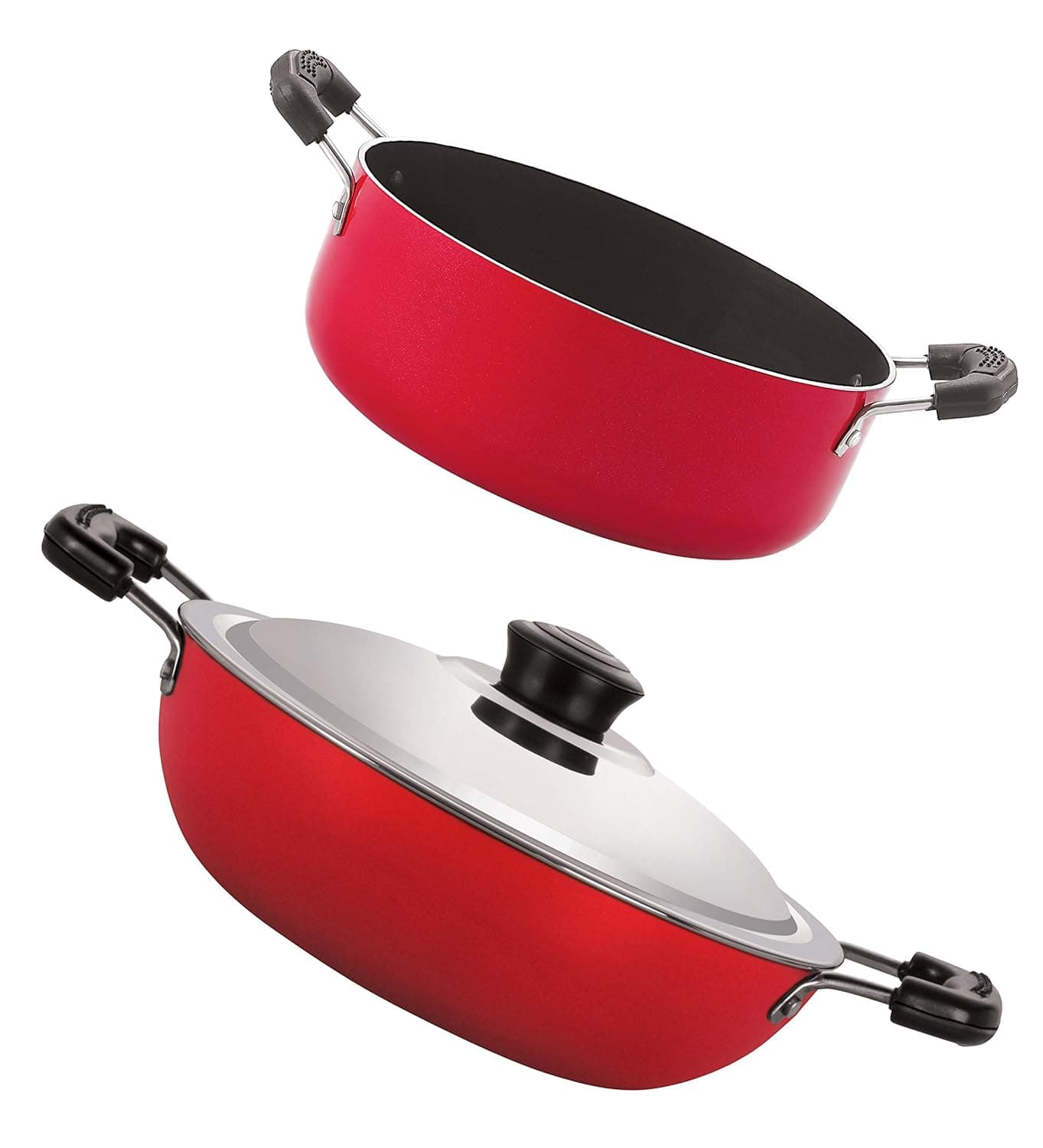 Nirlon Non-Stick Aluminium Dishwasher Safe Deep Kadhai and Casserole Combo Cookware Set with Stainless Steel Lid