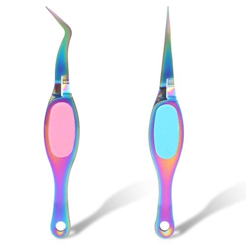 Salbsever 2 Pcs Craft Tweezers - Precision Reverse Tweezers with Soft Grip, Crossing Lock, Fine Point and Curved/Straight Tips