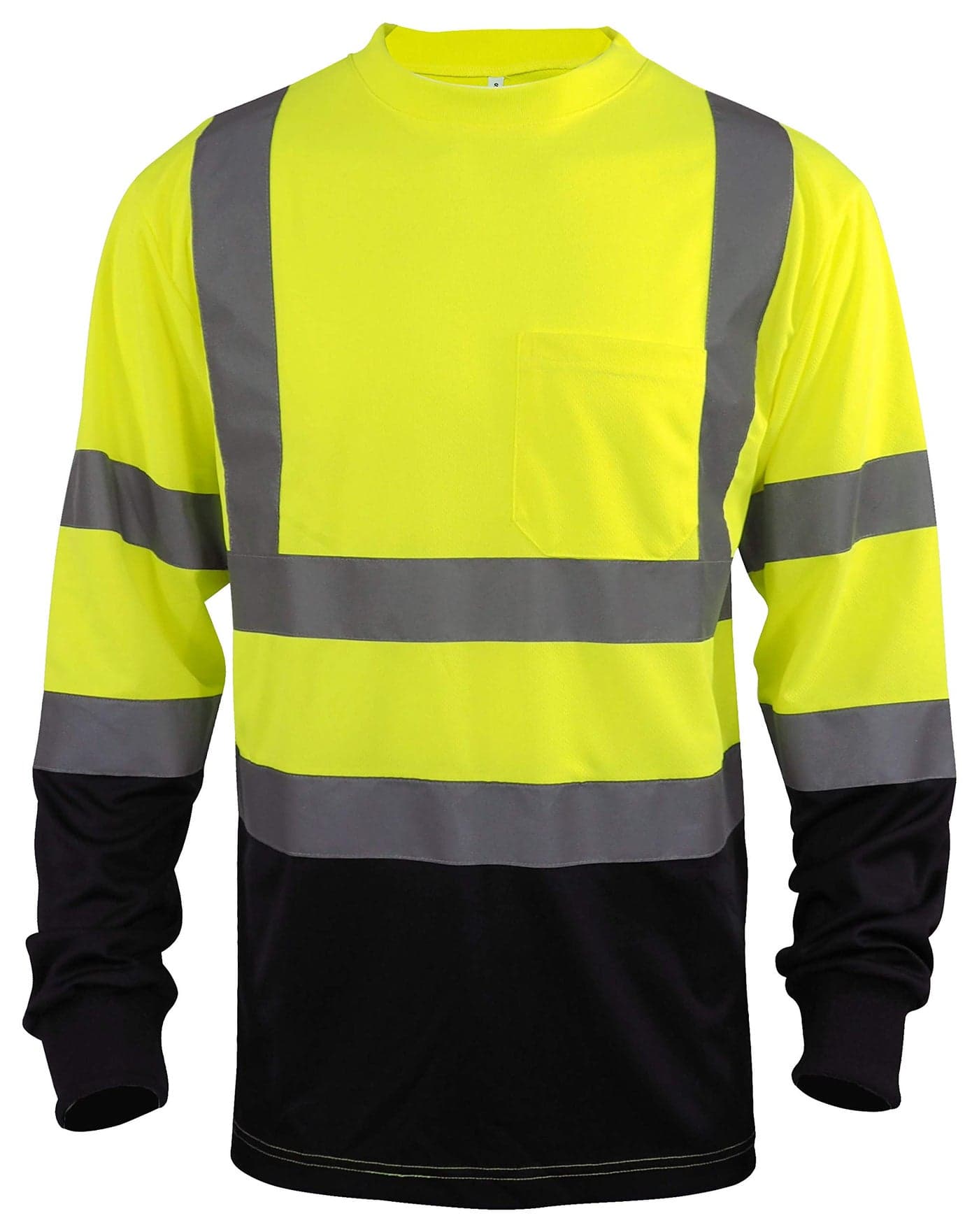 L&M Hi Vis Class 3 T Shirt Reflective Safety Lime Orange Short Long Sleeve HIGH Visibility, Black Bottom (Lime_L, Small)