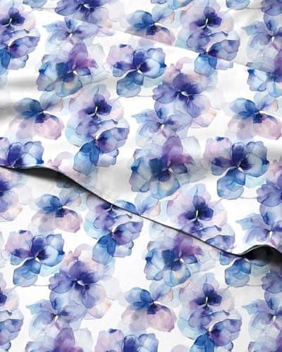 Floral Sheets Flower Print Bed Sheet Set 1 Flat 1 Fitted 2 Pillowcases w Deep Pockets Comfy Cozy Wrinkle Fade Free Boho Botanical Bedding Soft Breathable Cooling Full Size Set