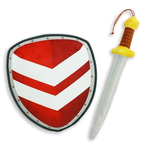 June Garden Little Knights Sword and Shield Playset Safe Plush Soft Pretend Play Weapons Gifts for Toddlers Kids Red