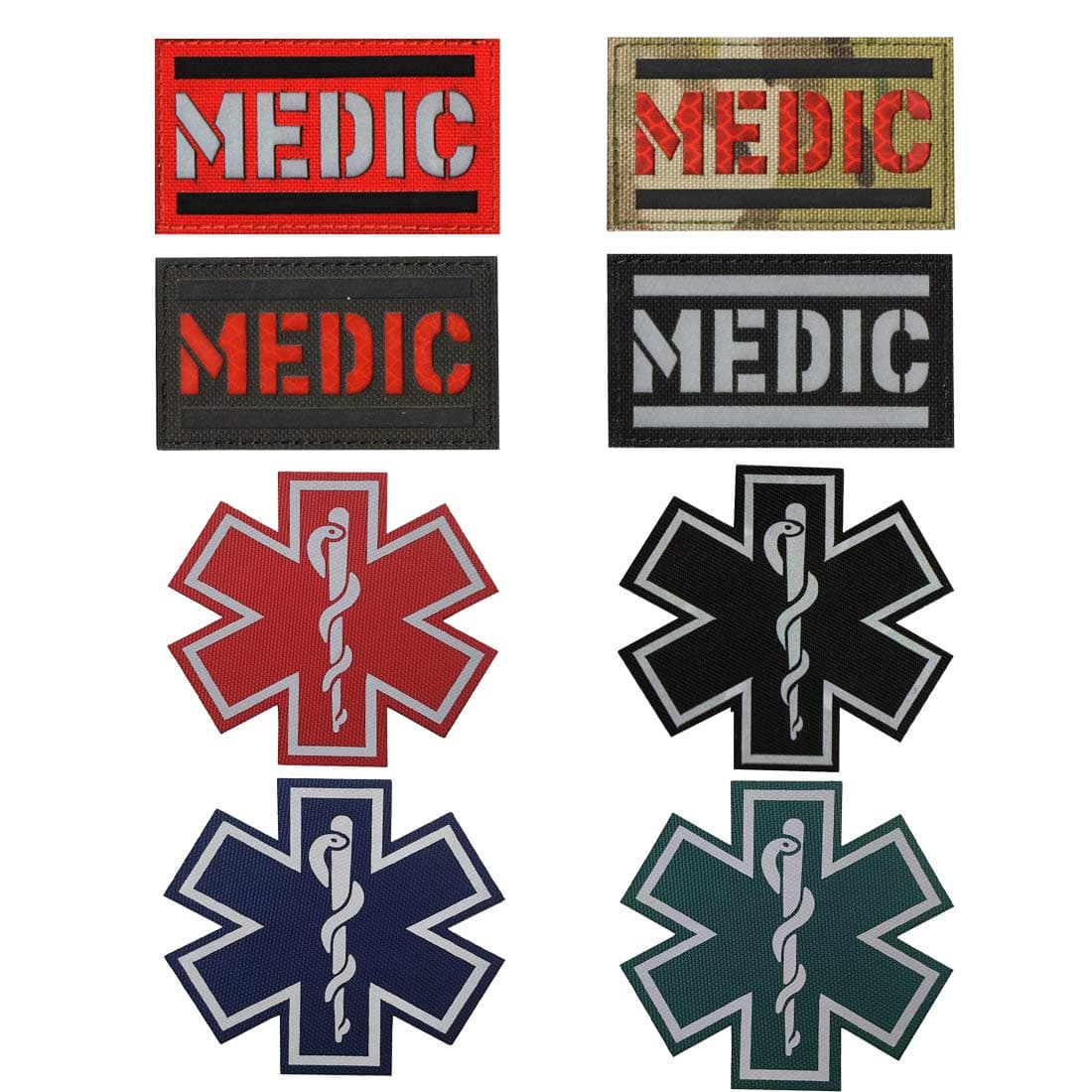 Reflective Medic Patches EMT EMS Paramedic Medical Star of Life Embroidered Fabric Patches with Hook Loop Backing for Clothes 8 PCS