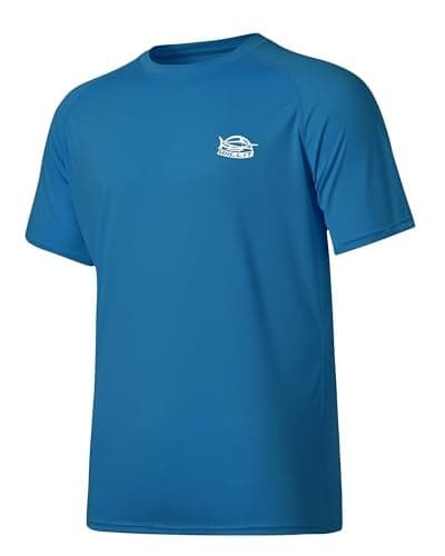 Willit Mens Rashguard Swim Shirt Short Sleeve UPF 50 Sun Protection SPF Quick Dry Water Shirt Ocean Blue L