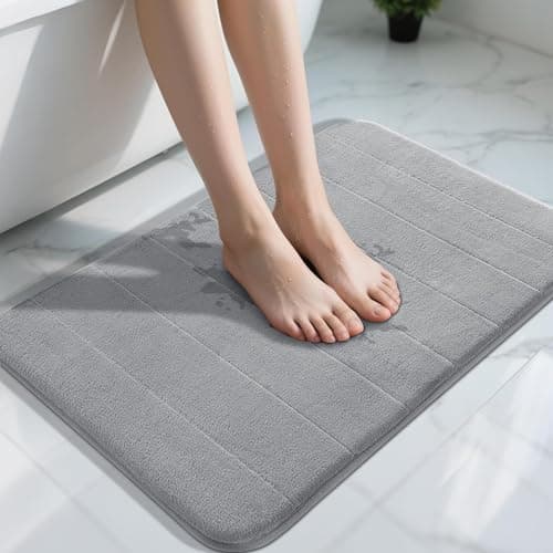 Yimobra Memory Foam Bath Mat, Super Soft Absorbent Bathroom Rug Non Slip 31.5x20 Inch, Quick Dry, Machine Washable Floor Carpet for Tub Shower, Home Decor Accessories, Gray