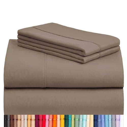 LuxClub 4 PC Full Sheet Set Deep Pockets Wrinkle Free Cooling Bed Sheets Hotel Bedding for Women Men Kids Teens Includes 1 Fitted Sheet 1 Flat Sheet and 2 PillowcasesSoft Dark Khaki