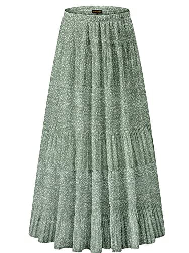NASHALYLY Women's Chiffon Elastic High Waist Pleated A-Line Flared Maxi Skirts?Flower-85,S