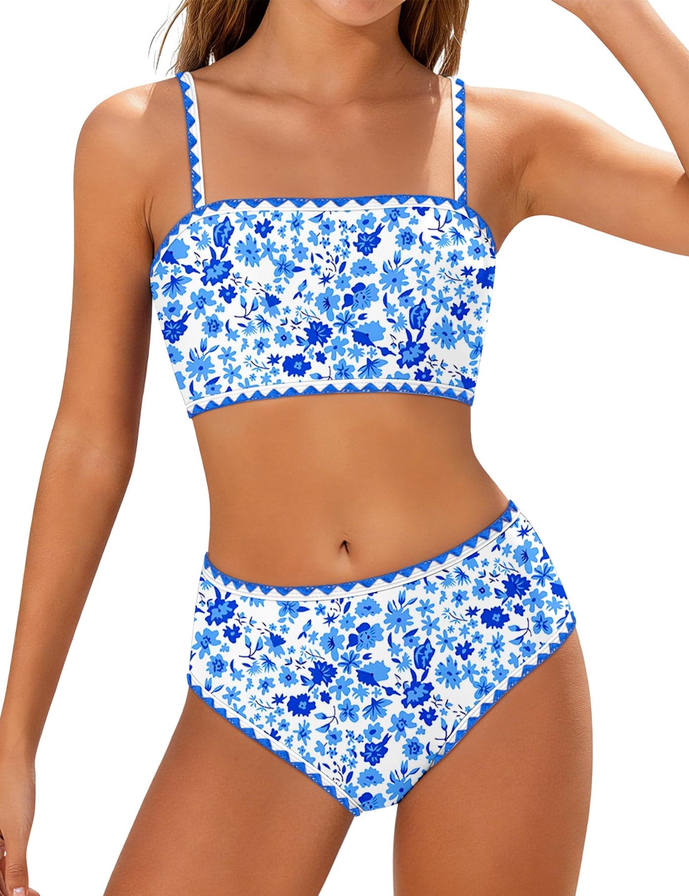 Girls Swimsuits Size 14-16 Adjustable Shoulder Straps with Chest Pad Bikini with Cover Up Skirt 3 Piece Swimwear Set Teen Bathing Suit Blue Flower