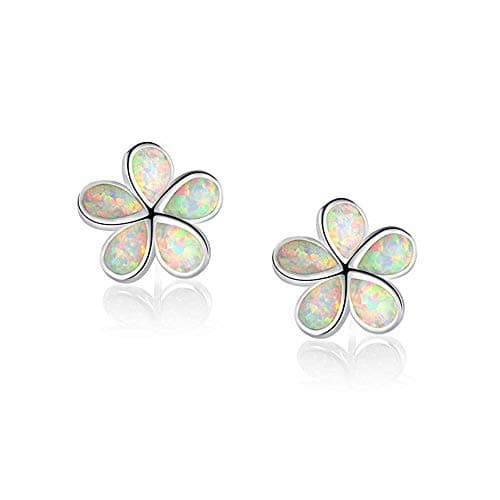 CiNily Flower Stud Earrings, White Opal Stud Earrings 14K White Gold Plated Hypoallergenic Flower Earrings Jewelry for Mom, Women