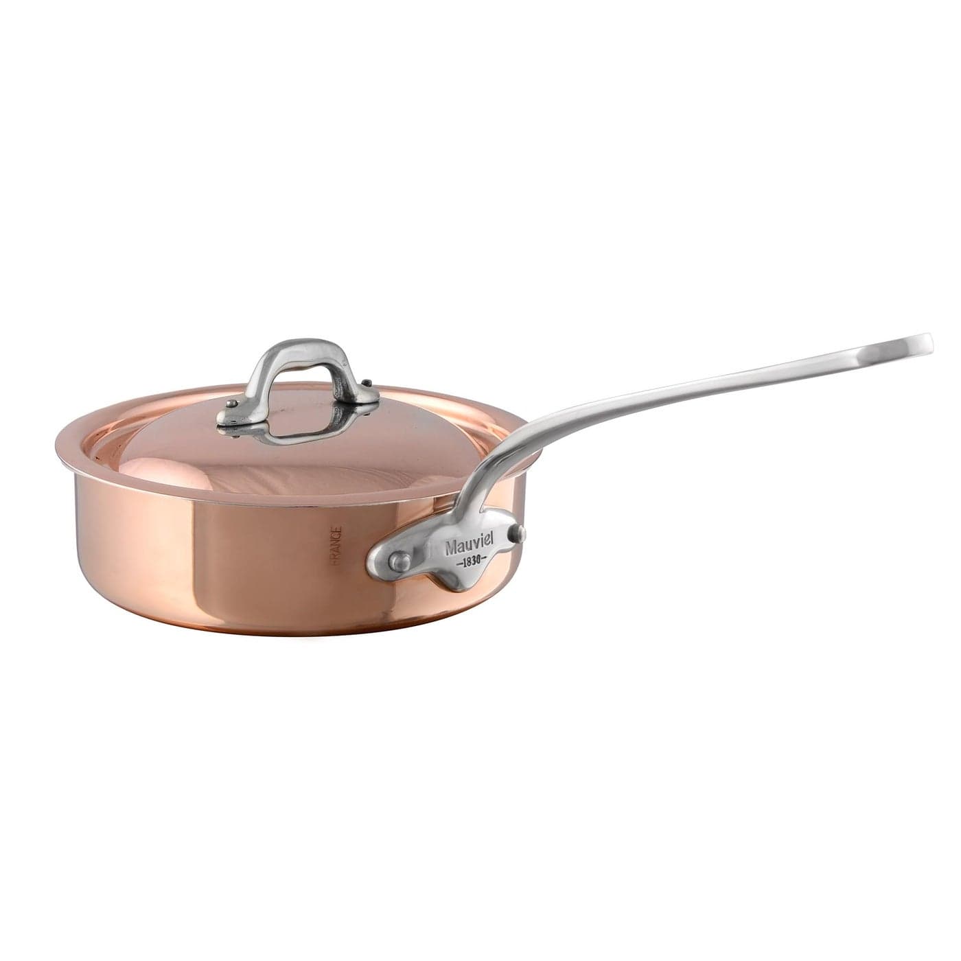 Mauviel MHeritage 150 S 15mm Polished Copper Stainless Steel Saute Pan With Curved Lid And Cast Stainless Steel Handle 6qt Made In France