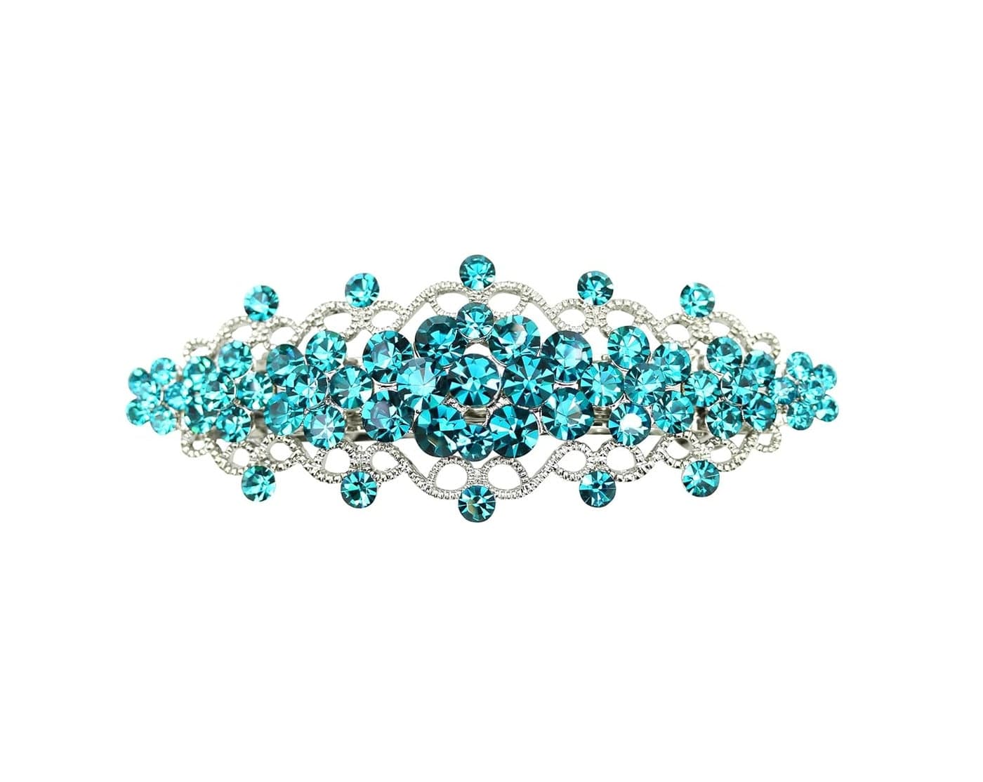 Faship Gorgeous Teal Rhinestone Crystal Floral Hair Barrette Bridal Wedding Party