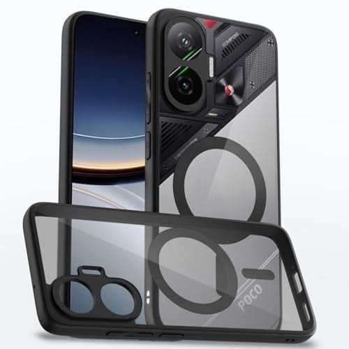 Outlouders Back Cover for Poco F7 5G Compatible with Mag-Safe | Shockproof Design | Hard Transparent Back Case (Black Mag-Safe)