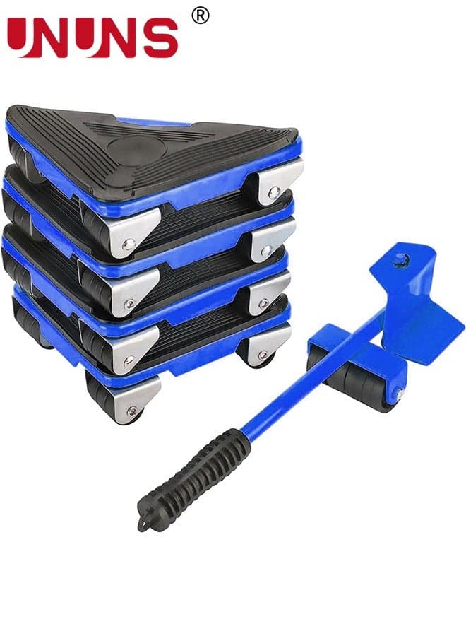 Furniture Moving Tools,5-Piece Heavy Duty Furniture Lifter, 360 Degree Rotatable Rubber Roller,For Moving Heavy Furniture,Refrigerators,Sofas,Cabinets,Blue