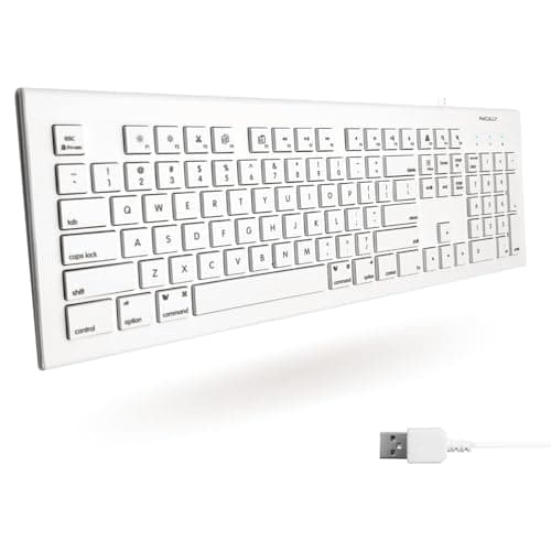 Macally Full Size USB Wired Keyboard for Mac and PC - Plug & Play Wired Computer Keyboard - Compatible Apple Keyboard with 15 Shortcut Keys for Easy Controls & Navigation of Macbook Pro/Air, iMac