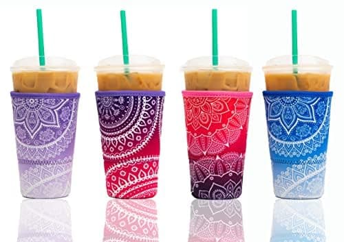 Baxendale Iced Coffee Sleeves for Cold Drink Cups 4 Pack Reusable Neoprene Iced Beverage Cup Sleeve for Hot Cold Drinks Compatible with Starbucks Dunkin and more