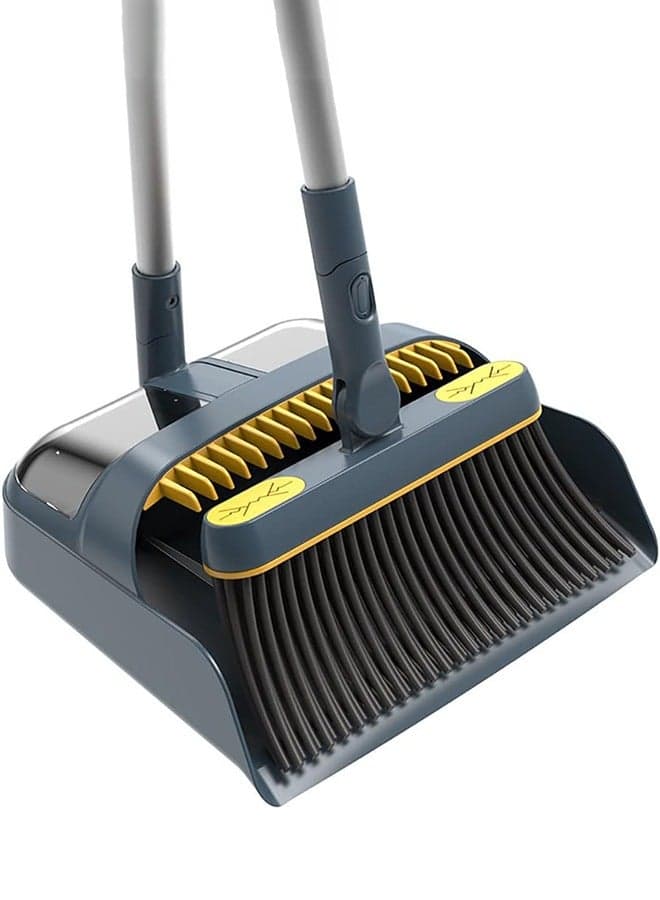 Broom and Dustpan Set for Home, Long Handle Lightweight 180 Degree Rotating Broom Set Indoor, with Cloth Gripper for Kitchen Home Office Lobby Floor Sweeping
