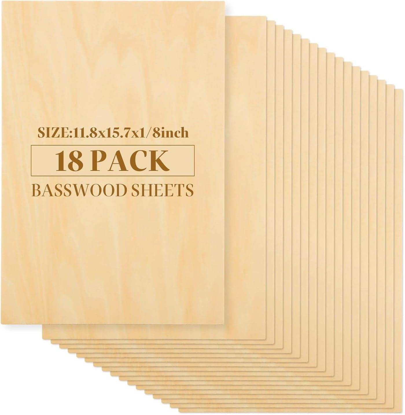 MIVIDE 18 Pack 157 x 118 Inch Basswood Sheets 18 Thin Craft Plywood Sheets Thin and Unfinished Wood Boards for Crafts Hobby Model Making Wood Burning 400x300x3MM