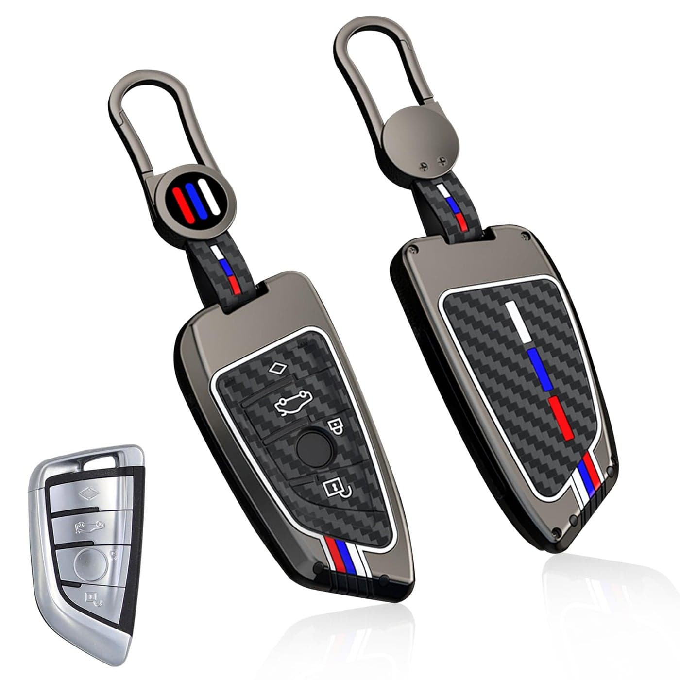 Jaronx Compatible With BMW Key Fob Cover 2F453G205G306G327G118G14X1 F48X3 G01X4 G02X5 F15 G05X6 F15 G06X7 G07Z4 G29 For BMW Metal Carbon Fiber Pattern Silicone Key Fob Cover 1 Set
