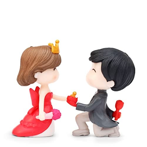 iDream Cute Couple Proposing Resin Figurine, Romantic Valentine's Day Gift for Girlfriend, Miniature Couple Showpiece (Black & Red)
