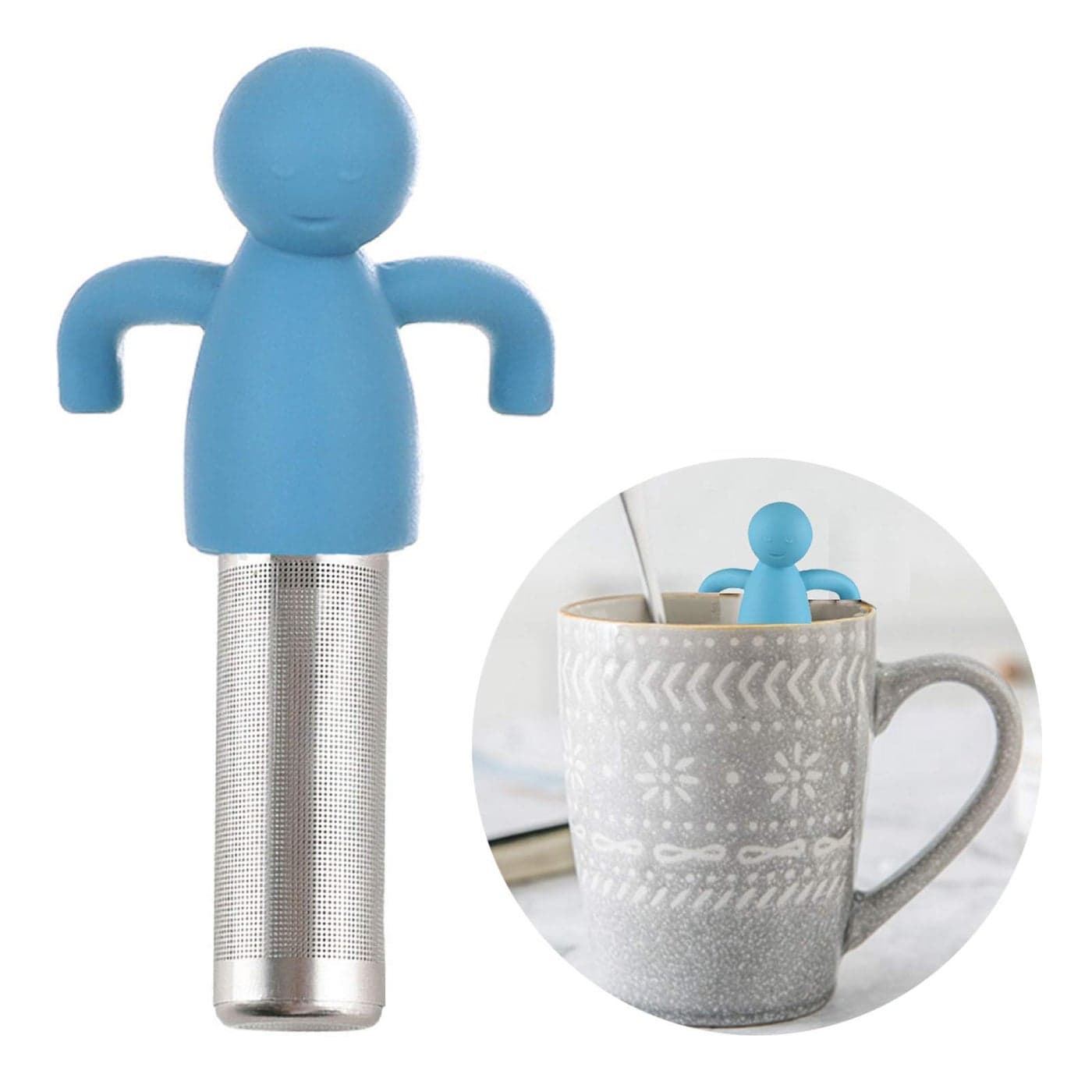 Leden Tea Infuser Cute Tea Strainer for Loose Tea Fine Mesh Stainless Steel Tea Ball Steeper Diffuser with Silicone Lid for Tea Cup Mug with Cleaning Brush Blue