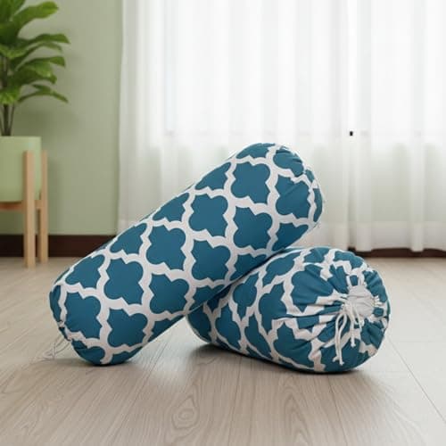 HOMEMONDE Cotton Bolster Round Cushion Covers 16 X 32 Inches for Living Room Decoration (Grey Quatrefoil), 200 TC