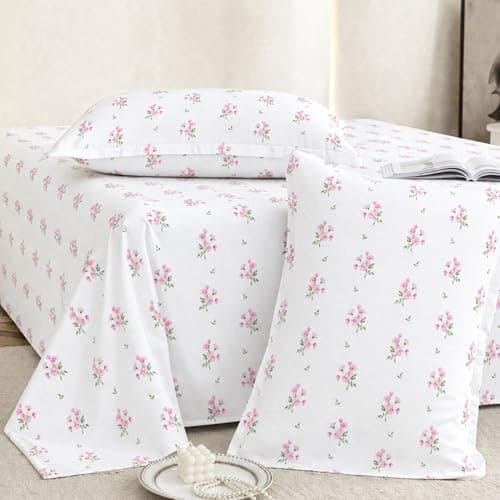 Plumora Double Bed Cotton Bedsheet Queen Size 90x100, 100% Pure Cotton Bed Sheet with 2 Pillow Covers, 240 TC Soft Breathable Floral Design – (Pastel Daisy)
