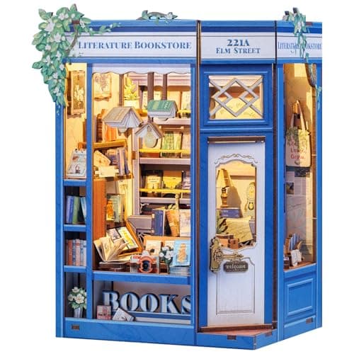 Fsolis Book Nook Kit DIY Miniature Dollhouse Kit 3D Puzzles for Adult Tiny House Mini Booknook Craft Bookshelf Decor 186 Wooden Pieces Gifts for Women Teenagers Book Lovers Literature Bookstore