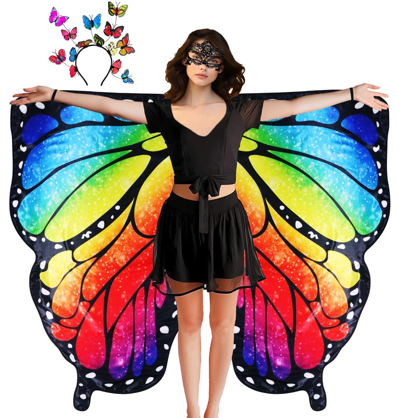D.Q.Z Double Sided Women Butterfly Wings Costumes for Adults Fairy Ladies Festival Halloween Dress UP Party (Brilliant Rainbow)