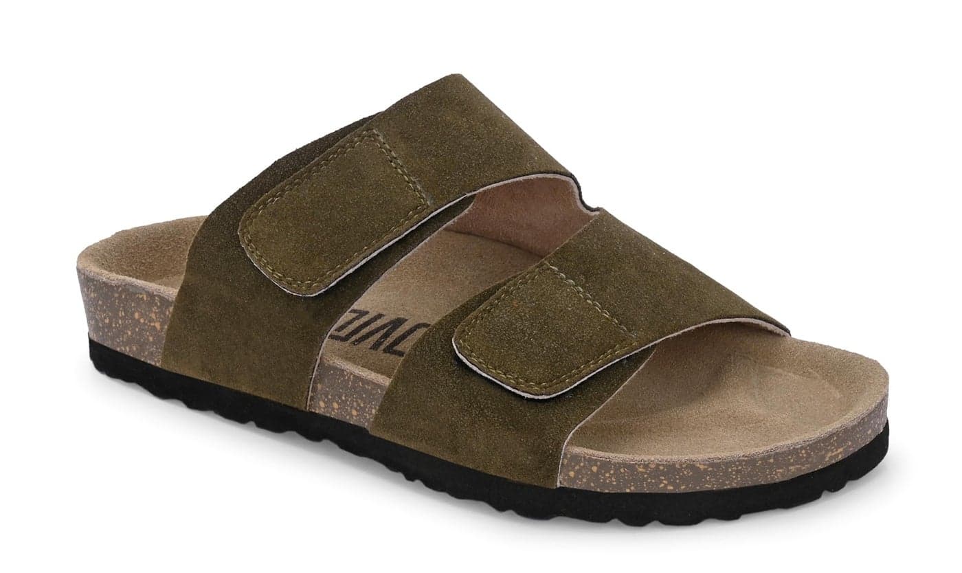 AFROJACK Men's Orginal Leather Sandals | Casual Sliders Cork Sandals for Men With EVA Sole (s850) (Green, UK Footwear Size System, Adult, Men, Numeric, Medium, 8)