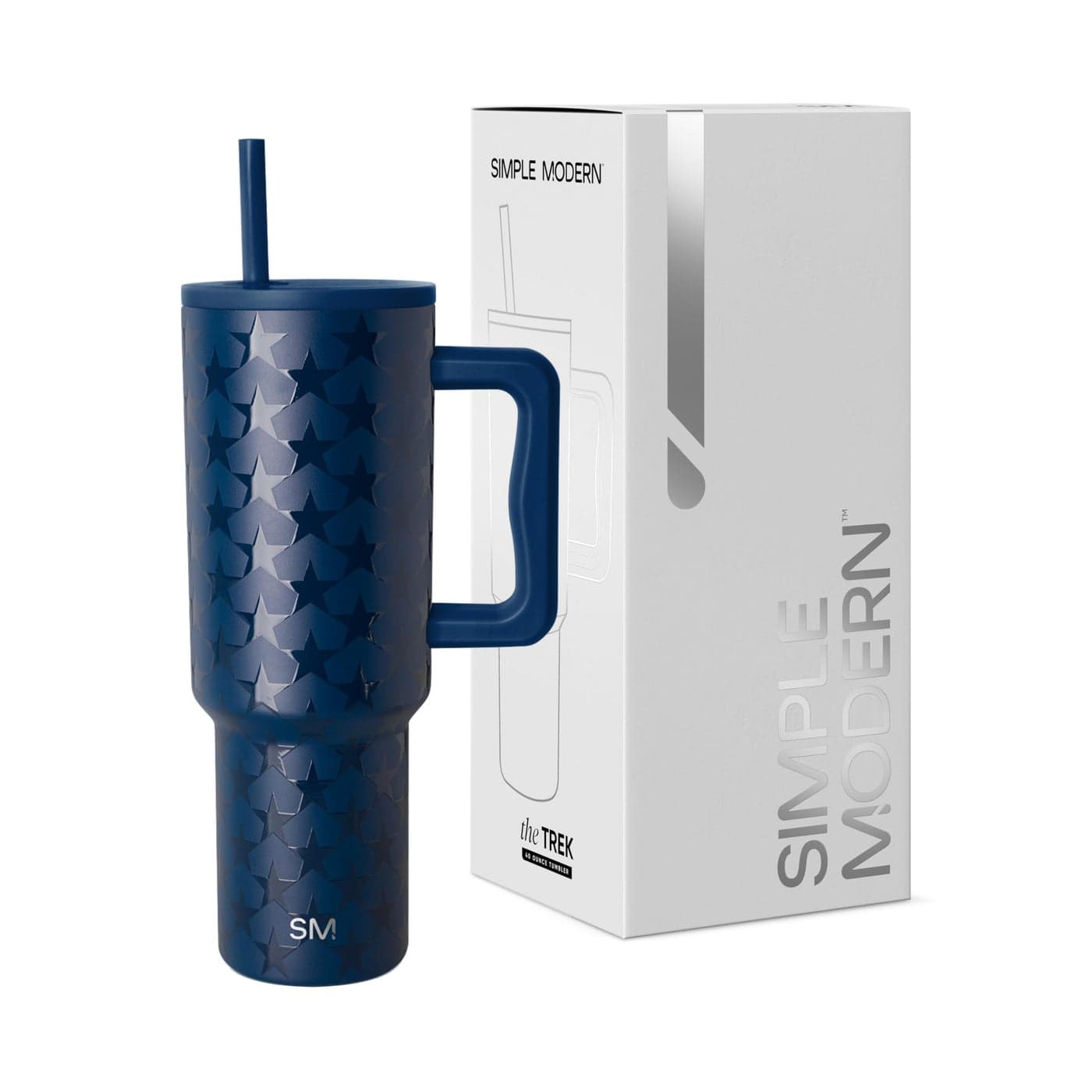 Simple Modern 4th of July 40 oz Trek Tumbler with Handle and Straw Lid Cup Holder Friendly Insulated Stainless Steel Travel Mug Stars Navy