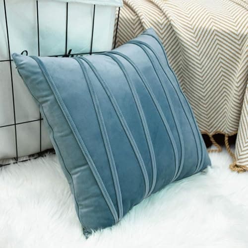 Khooti Velvet Striped Cushion Cover Pack of 1-26"X26"/66X66 Cm | Ice Blue | Soft Pillow Covers Cushion Case for Sofa Bedroom Living Room Chair Car, Cushion Cover with Zig Zag Pattern