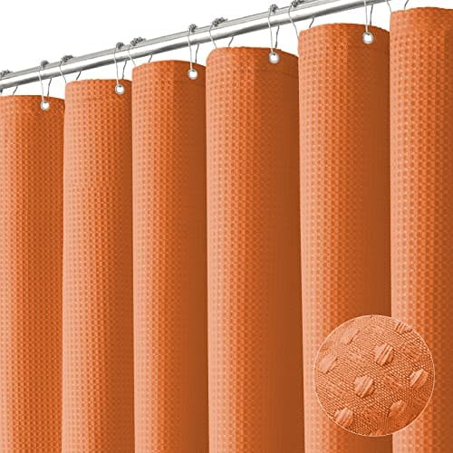 Dynamene Burnt Orange Fabric Shower Curtain Waffle Weave Textured Heavy Duty Cloth Shower Curtains for Bathroom 256GSM Hotel Luxury Weighted Bath Curtain Set with 12 Hooks72x72 Burnt Orange