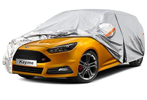 Kayme 6 Layers Hatchback Car Cover Waterproof All Weather for Automobiles, Outdoor Full Cover Rain Sun UV Protection with Zipper Cotton, Universal Fit for Hatchback (Up to 177 inch)