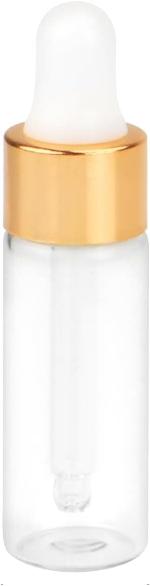 15Pcs Glass Essential Oil Bottles Tiny Clear Perfume Dropping Bottle Refillable Cosmetic Sample Vials Pot with Gold Cap and White Latex (5ml)