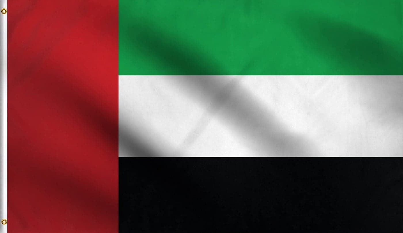 DMSE United Arab Emirates National Flag, 2ft x 3ft - Premium Fade-Resistant Outdoor & Indoor Flag - Quad-Stitched Fly End & Heavy-Duty Brass Grommets (2ft x 3ft)