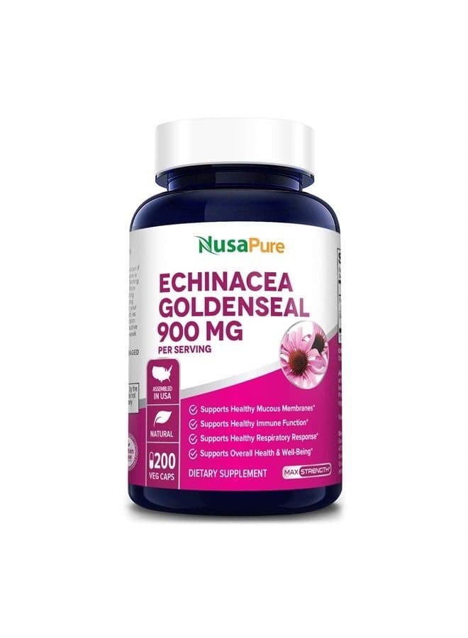Echinacea Goldenseal 900mg 200 Veggie Caps (Vegetarian, Non-GMO & Gluten Free)