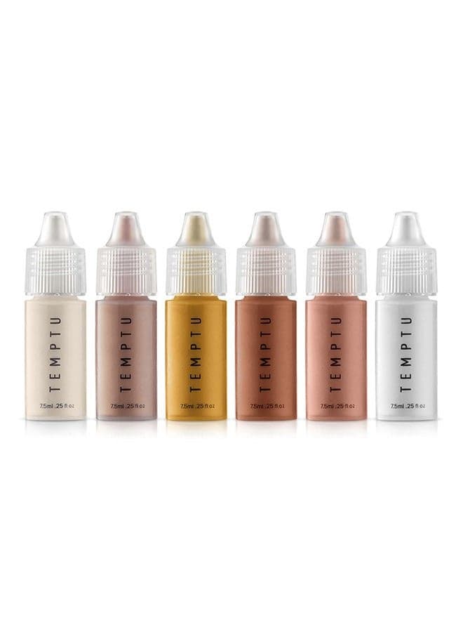 S/B Silicone-Based Airbrush Highlighter Starter Set: Long-Lasting, Layerable, Light-Reflecting Shimmer | Natural-Looking Luminosity | Weightless, Buildable Formula| 6 Shades