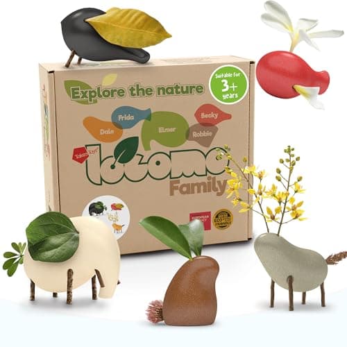 Taksa Toys Locomo Family Multicolored Edition IV Set of 5 Wooden Animal Figures OpenEnded Educational Outdoor Play to Trigger Childs Imagination and The Love of Nature Montessori Waldorf Toys