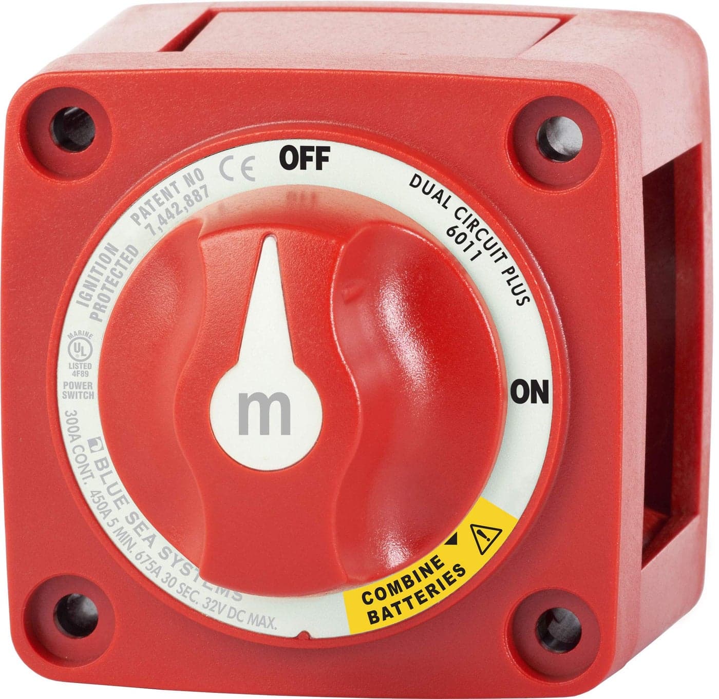 Blue Sea Systems 6011 mSeries Battery Switch Mini Dual Circuit Plus 32V DC 300A Red