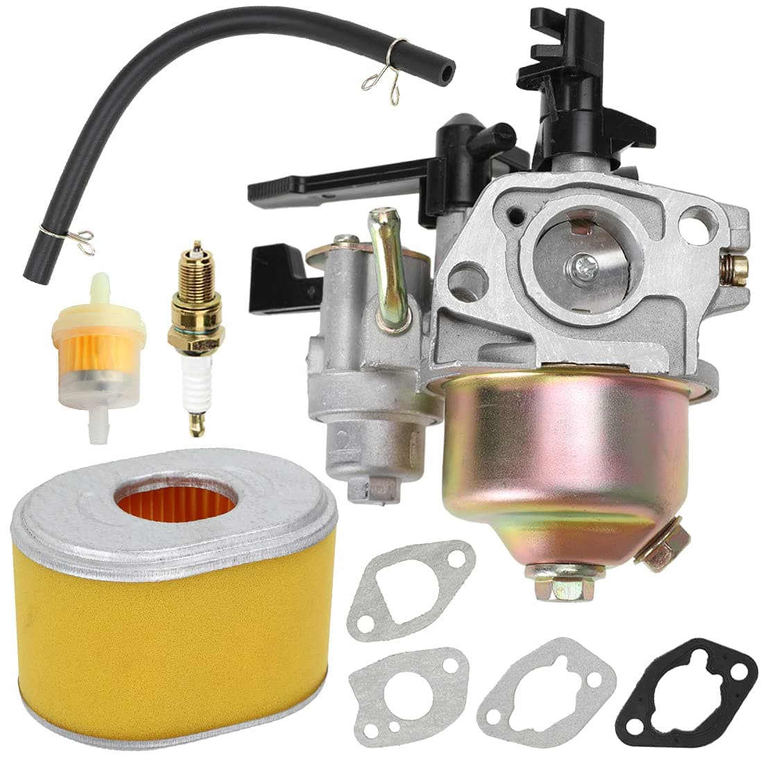 FVRITO Carburetor Carb Filter Spark Plug Kit for 65hp Predator 196cc 212cc GX160 GX200 CT200U BT200X RB200 Trail 200 Baja Massimo MB200 MB165 KT196 TrailMaster OHV Engine Mini Bike Go Kart Parts
