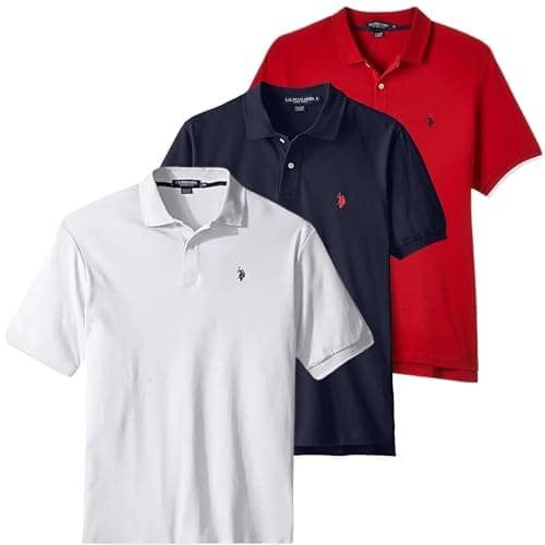 U.S. Polo Assn. 3 Pack Men's Classic Fit Short Sleeve Pique Polo T Shirt, Cotton Golf Shirt for Men, Clnv/Wht/Ered, XL