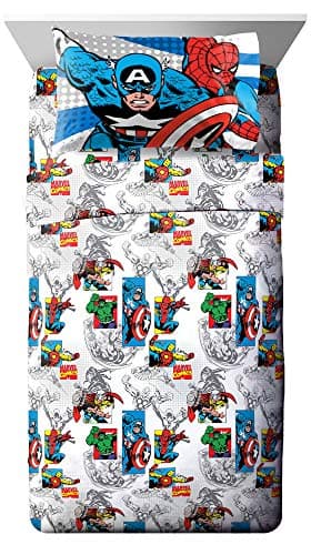 Jay Franco Kids Sheet Set with Fitted, Flat Sheets & Pillow Cover - Ultra-Soft Bedding with Pillowcase for Room Decor, White - Avengers, 3 Piece Twin
