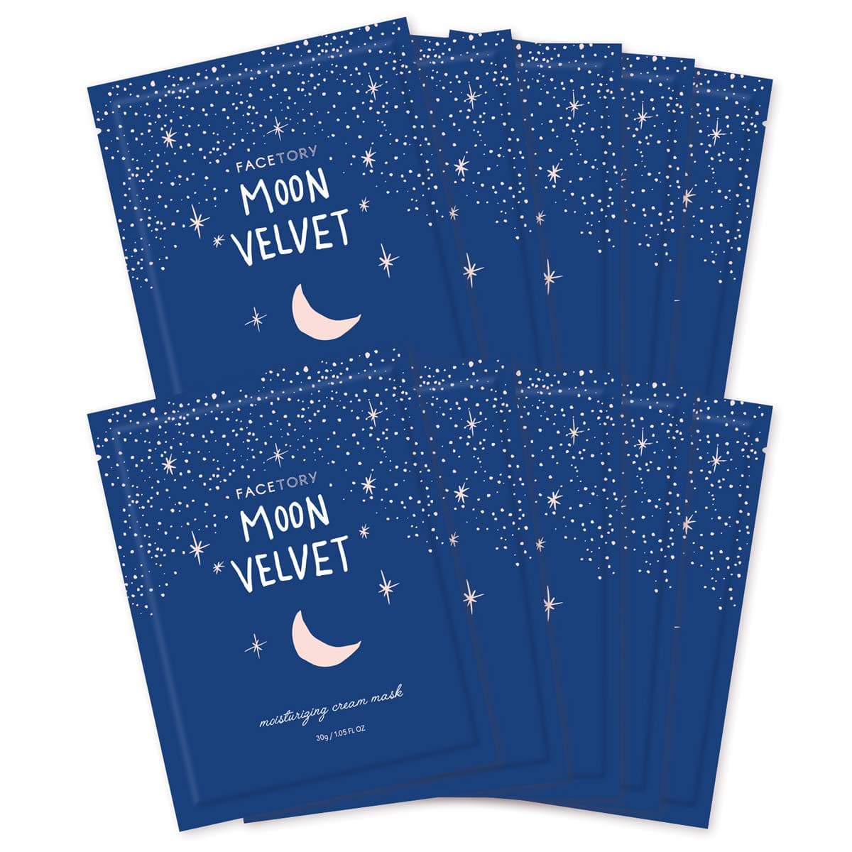 FACETORY K Beauty Face Mask Skin Care MOON VELVET MOISTURIZING Sheet Mask with Sodium Hyaluronate Shea Butter Cream Moisturizing Cream Mask 10 Pack