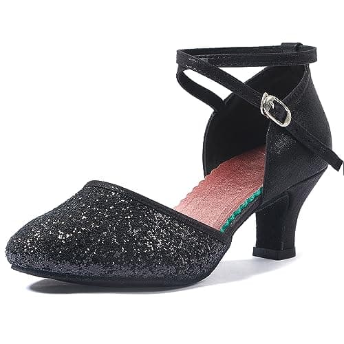 iCKER Womens Latin Dance Shoes Heeled Ballroom Salsa Tango Party Sequin Dance Shoes Black 8.5