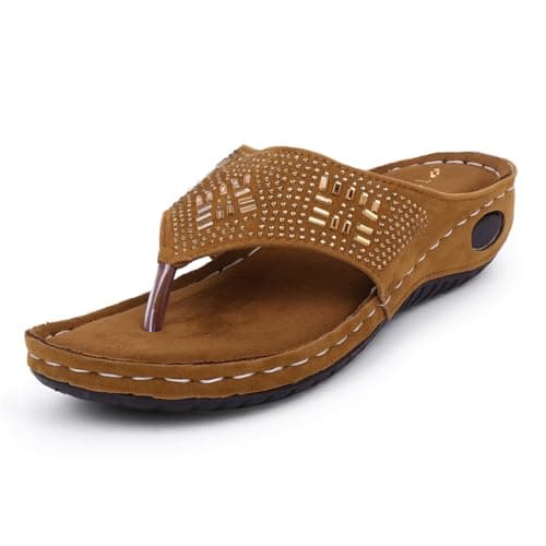 TRASE Women's Fashion Slippers | Doctor Ortho Soft & Comfortable Slip-Ons for Women & Girls | Lightweight & Stylish, Diabetic & Orthopedic Footwear, Good for Knee & Foot Pain-Tan, 7 UK
