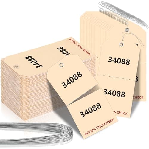 200 Pack Duplicate Auto Park Tags 2 3/8 x 4 3/4 inch with Wire Coat Check Tags for Car Permits Repair Coat Check Tickets Duplicate Consecutively Numbered 230g/㎡ Paper Luggage (200)